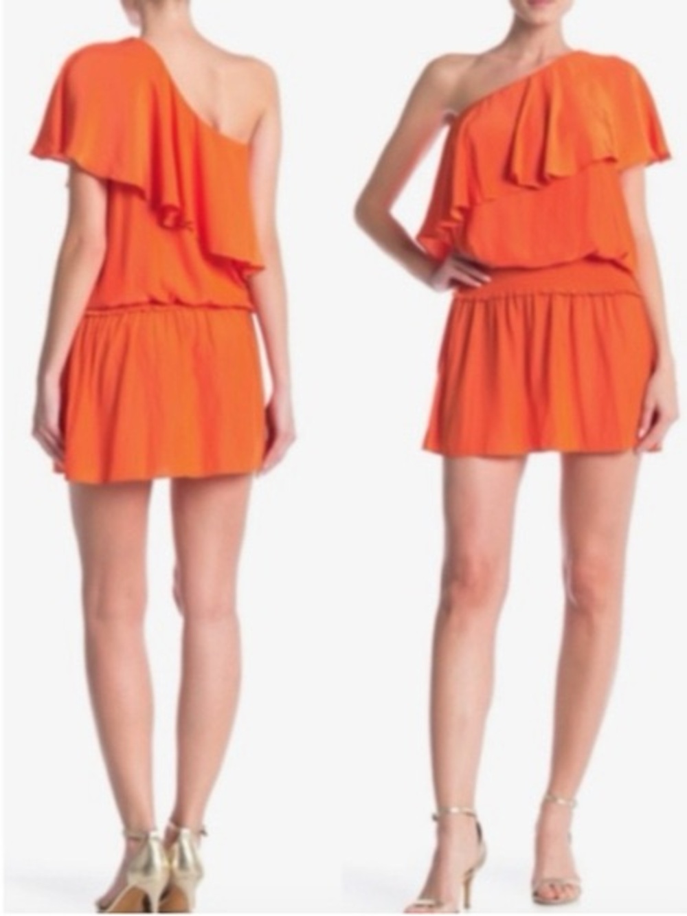 Ramy Brook Emilia Orange Ruffle One Shoulder Mini Dress Small